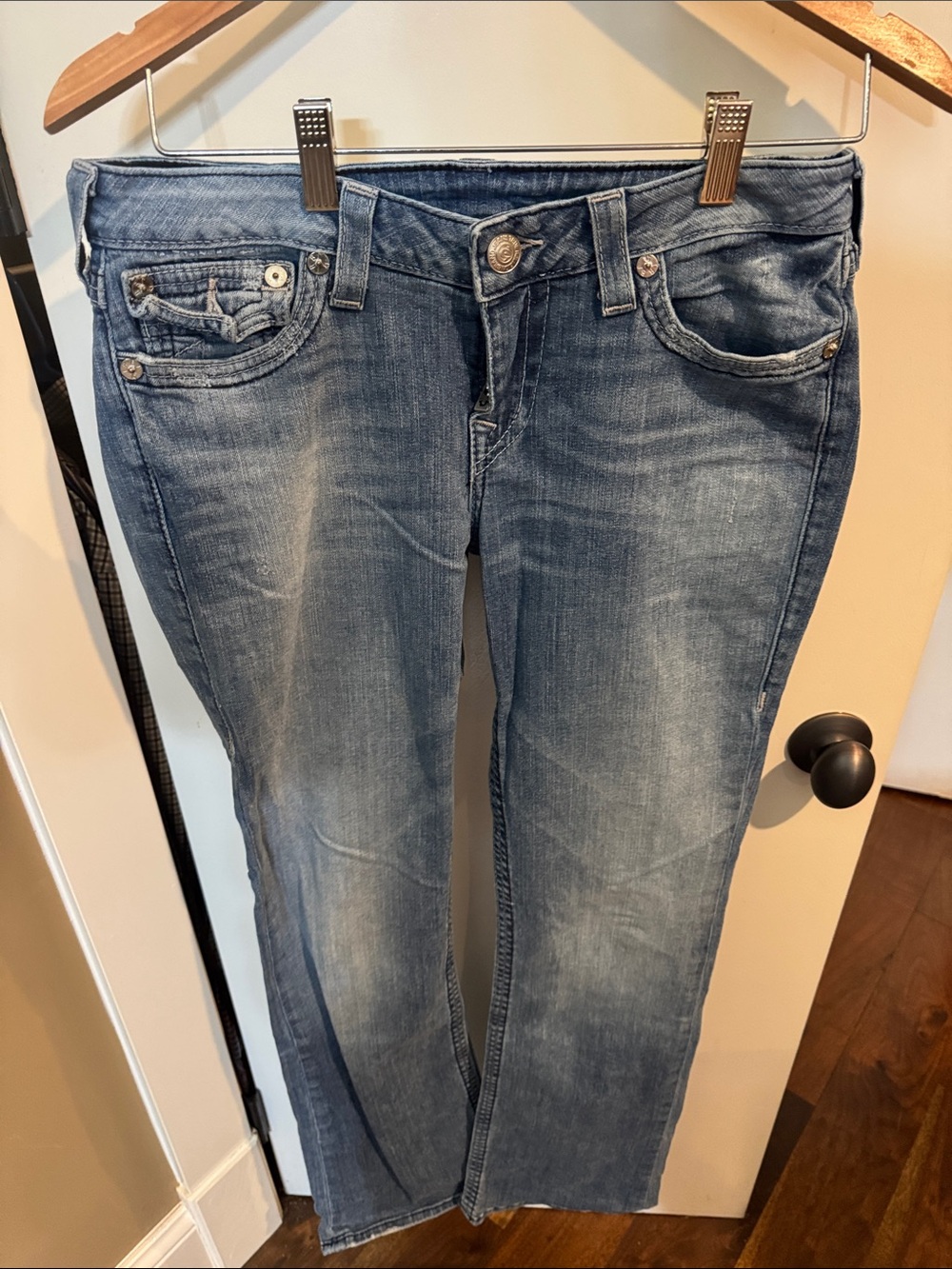 True Religion Straight Leg Jeans in Medium Blue Wash